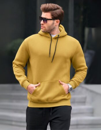 Sweat à Capuche Basique Jaune Moutarde