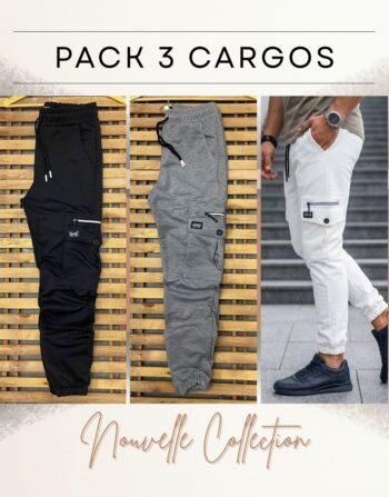 Lot de 3 Pantalons Cargo Urbains (Noir, Gris, Blanc) REF0036
