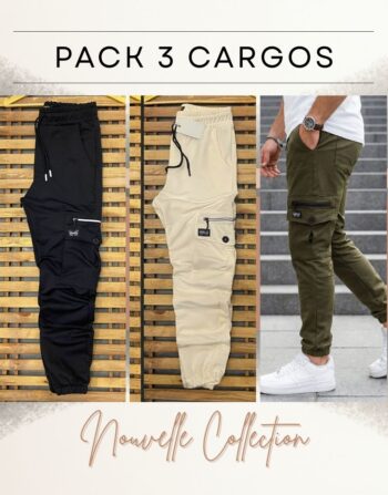 Lot de 3 Pantalons Cargo Urbains (Noir, Vert Militaire, Ecru) REF0091