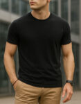 T-shirt Top Qualité Col Rond Noir - Tissu Importé
