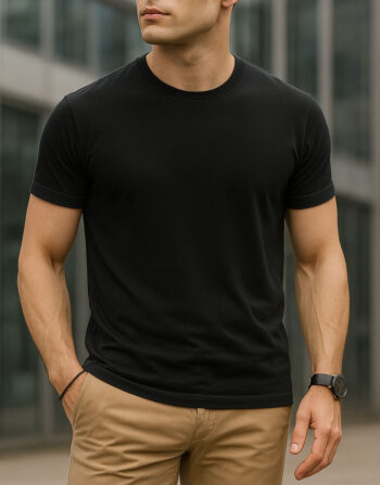 T-shirt Top Qualité Col Rond Noir - Tissu Importé