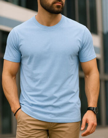 T-shirt Top Qualité Col Rond Bleu Ciel - Tissu Importé