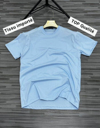 T-shirt Top Qualité Col Rond Bleu Ciel - Tissu Importé