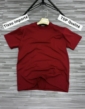 T-shirt Top Qualité Col Rond Rouge Bordeau - Tissu Importé