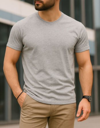 T-shirt Top Qualité Col Rond Gris Claire- Tissu Importé