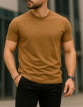 T-shirt Top Qualité Col Rond Camel - Tissu Importé