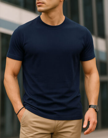 T-shirt Top Qualité Col Rond Bleu Marine - Tissu Importé