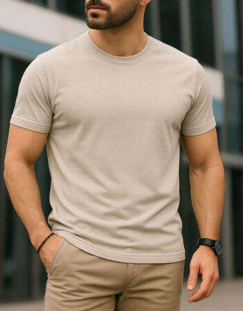 T-shirt Top Qualité Col Rond Beige - Tissu Importé