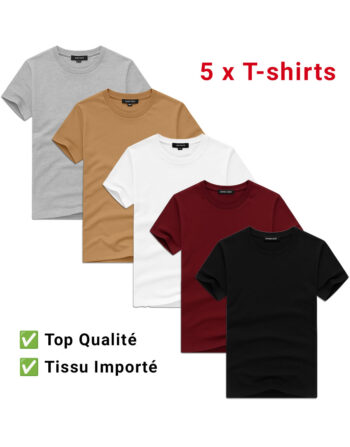 Lot de 5 X T-shirts Coton Col Rond - Top Qualité REF0159