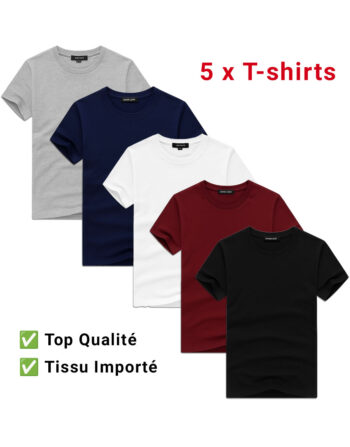 Lot de 5 X T-shirts Coton Col Rond - Top Qualité REF0160