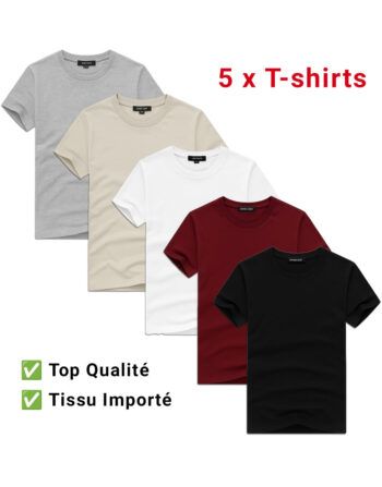 Lot de 5 X T-shirts Coton Col Rond - Top Qualité REF0161
