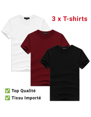 Lot de 3 X T-shirts Coton Col Rond - Top Qualité REF0162