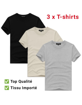 Lot de 3 X T-shirts Coton Col Rond - Top Qualité REF0163