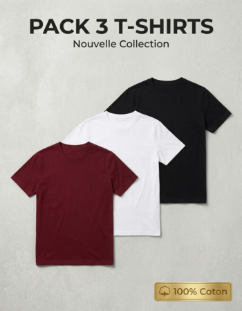 Lot de 3 T-shirts 100% Coton Stretch Col Rond - Top Qualité REF0162