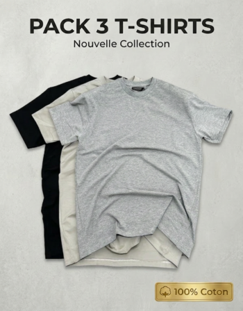 Lot de 3 T-shirts 100% Coton Stretch Col Rond - Top Qualité REF0163