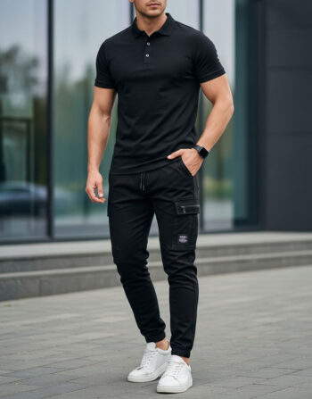 Ensemble Polo & Pantalon Cargo Maco - Noir