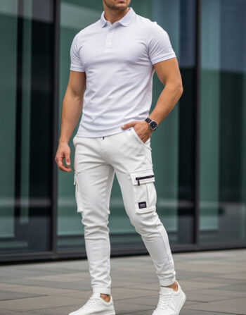 Ensemble Polo & Pantalon Cargo Maco - Blanc