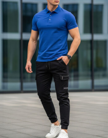 Ensemble Polo & Pantalon Cargo Maco - Bleu / Noir