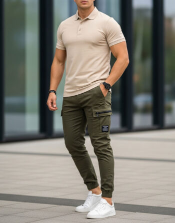 Ensemble Polo & Pantalon Cargo Maco - Beige / Vert Militaire