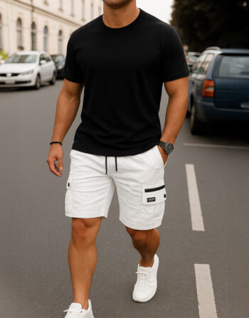 Ensemble T-shirt + Short Cargo - Noir et Blanc