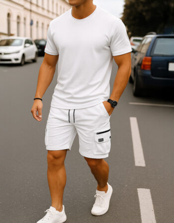 Ensemble T-shirt + Short Cargo - Blanc