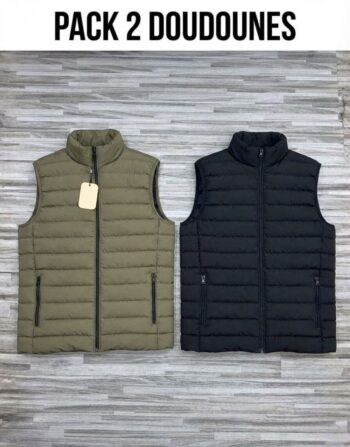 Pack 2 Doudounes Sans Manches (Noir & Vert Militaire) REF0289