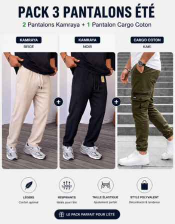 Pack 3 Pantalons Été : 2 Kamraya + 1 Cargo Coton REF0327