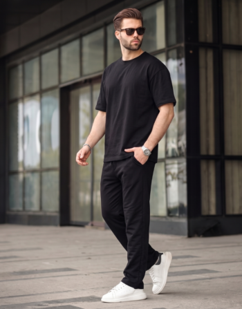 Ensemble Demi-Oversiz T-shirt 100% Coton + Baggy - Noir