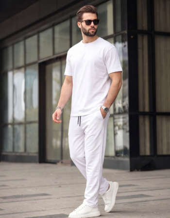Ensemble Demi-Oversiz T-shirt 100% Coton + Baggy - Blanc