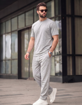 Ensemble Demi-Oversiz T-shirt 100% Coton + Baggy - Gris Claire