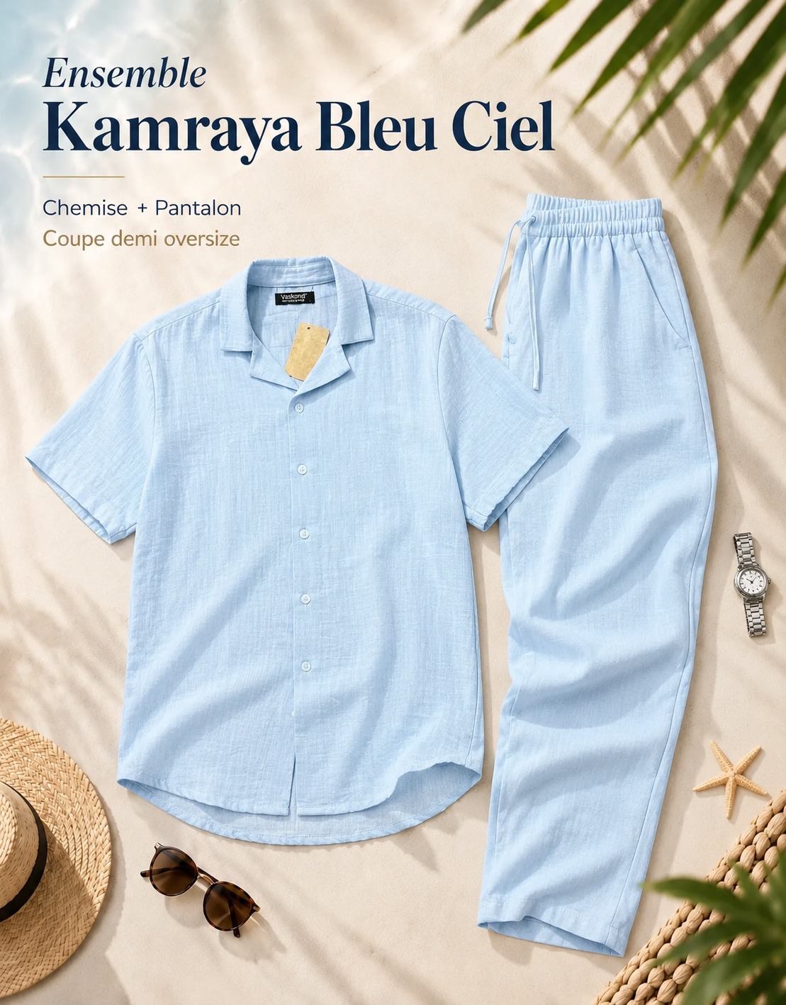 Ensemble Kamraya Blue Ciel (Chemise + Pantalon) – REF0341